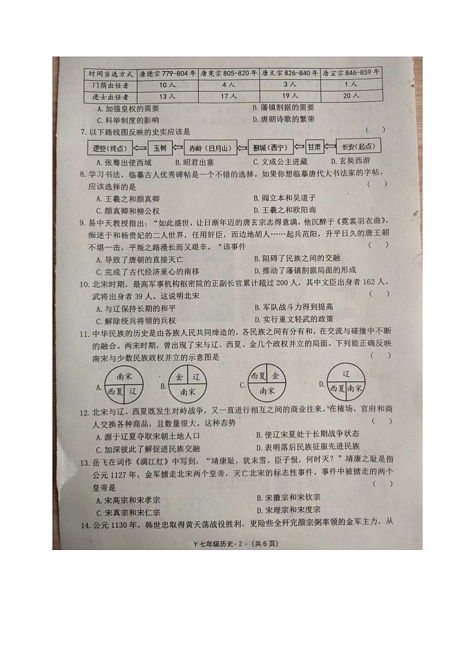 河南省泌阳县2021-2022学年七年级下学期期中素质测试题历史试题（含答案）第2页