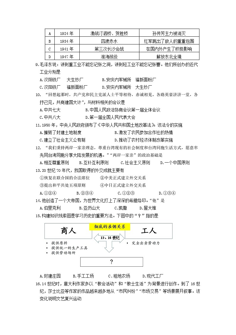 江苏省南京联合体历史中考一模试卷（有答案）02