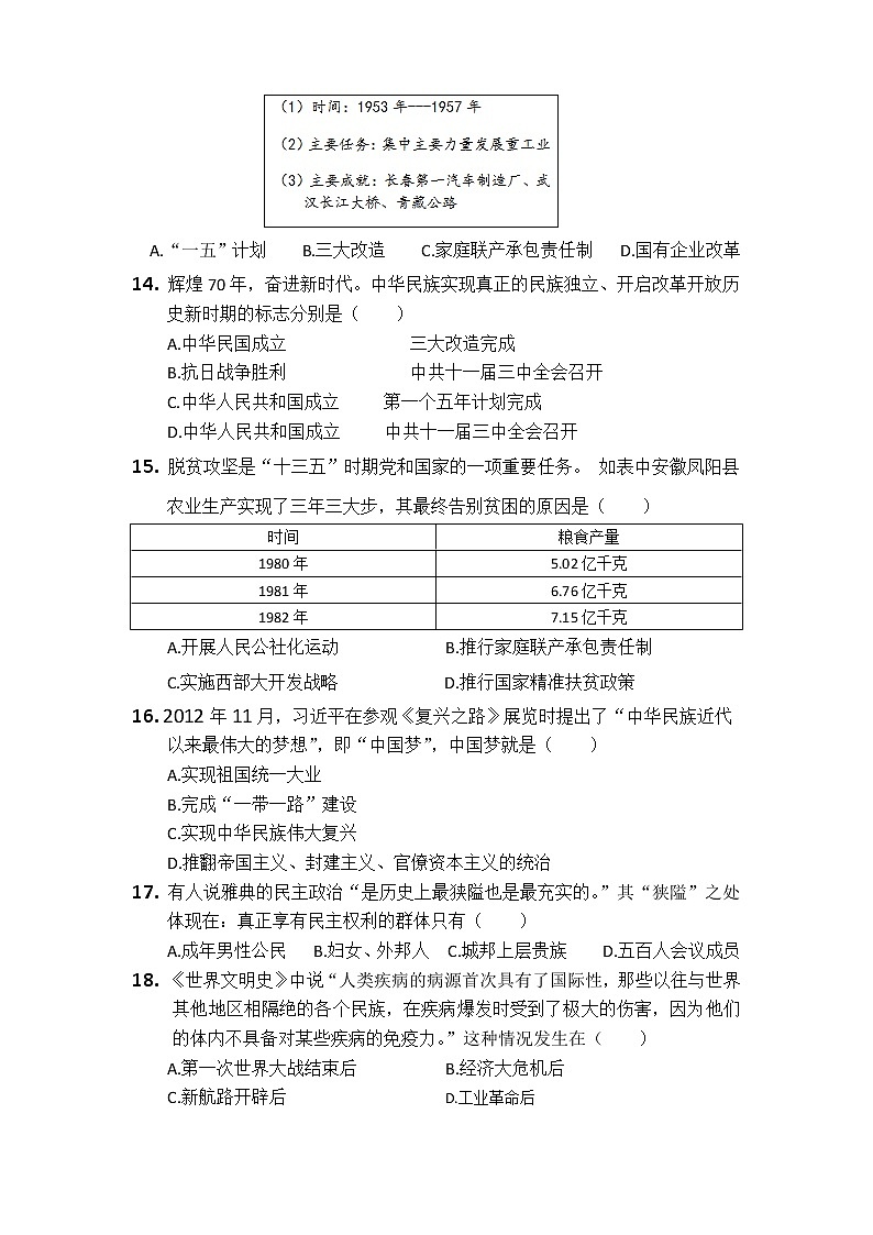 2022年山东省德州市初中历史学业水平测试模拟题12(word版含答案)第3页