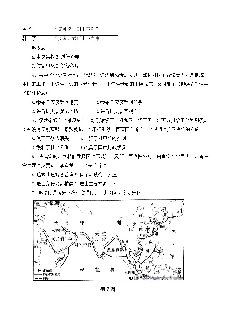 2022年广东省初中学业水平测试历史综合试题（二）（有答案）02