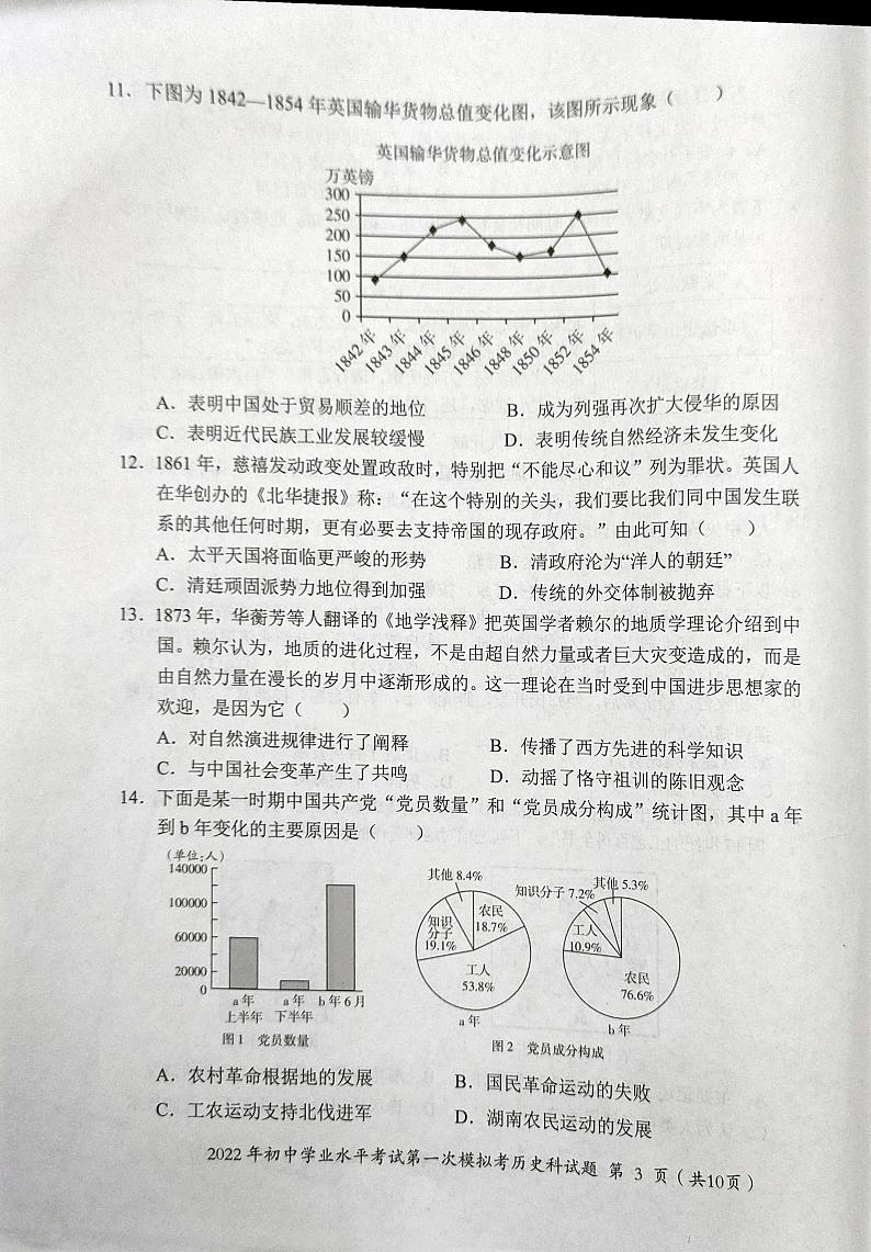 2022年广东省揭阳市揭东区初中学业水平考试第一次模拟考历史试题（有答案）03