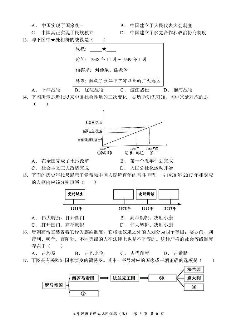 2022年江西省樟树市中考模拟历史试卷（三）（无答案）第3页