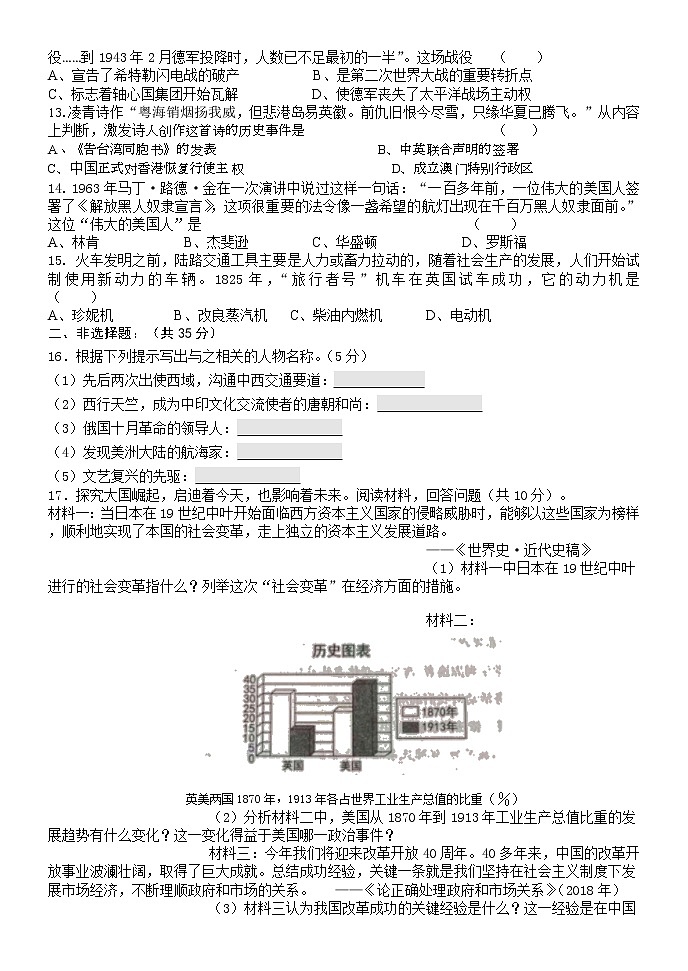 2022年辽宁省锦州市黑山县初中升学模拟考试（一）历史试题第2页