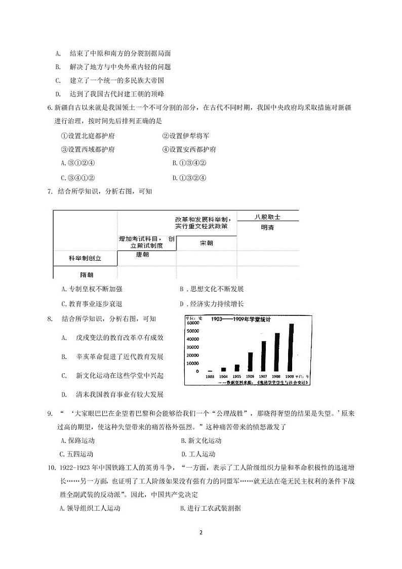 2022年深圳高级中学北校区2022中考适应性摸底考试历史卷第2页