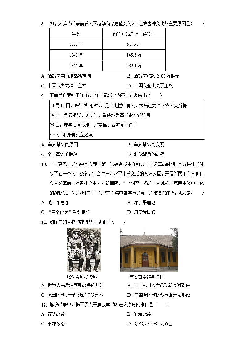 2022年山东省济宁市任城区中考历史一模试卷（含解析）02