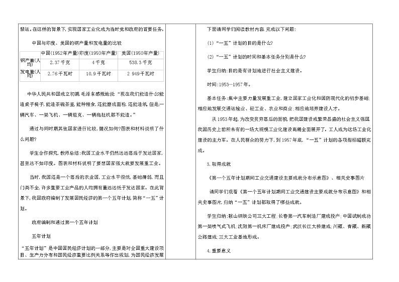 第4课工业化的起步和人民代表大会制度的确立教案第3页