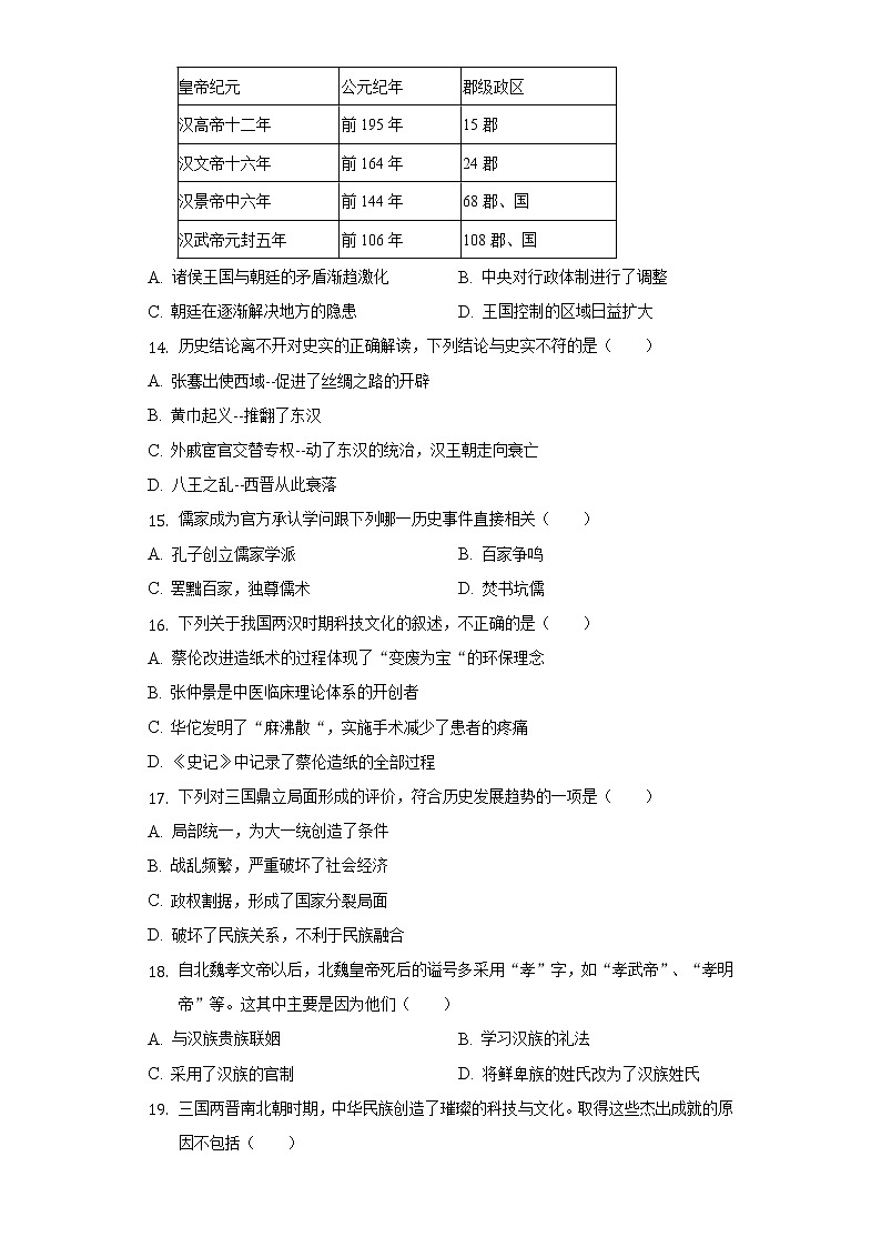2021-2022学年江西省抚州市七年级（上）期末历史试卷（含解析）03