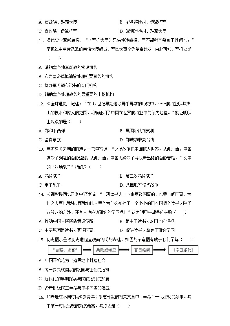 2022年湖南省常德市汉寿县中考历史模拟试卷（一）（含解析）第3页