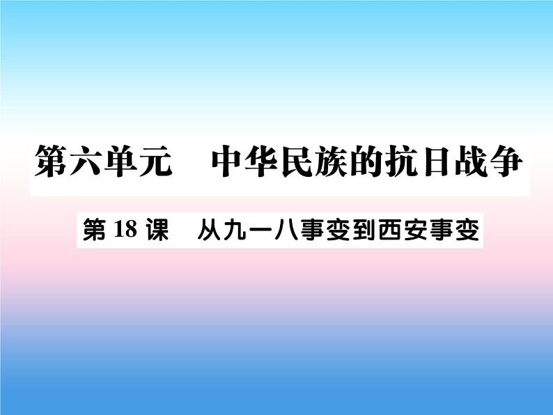 人教部编版八年级上册历史第六单元中华民族的抗日战争第18课从九一八事变到西安事变作业ppt课件01