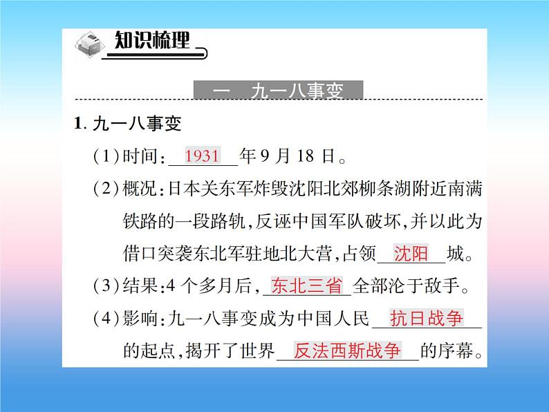 人教部编版八年级上册历史第六单元中华民族的抗日战争第18课从九一八事变到西安事变作业ppt课件02