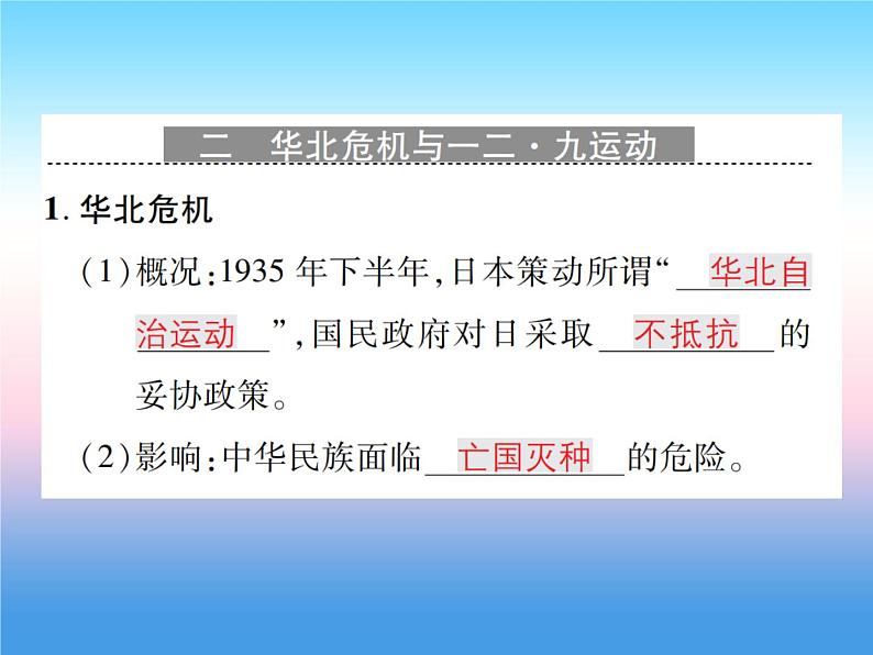 人教部编版八年级上册历史第六单元中华民族的抗日战争第18课从九一八事变到西安事变作业ppt课件05