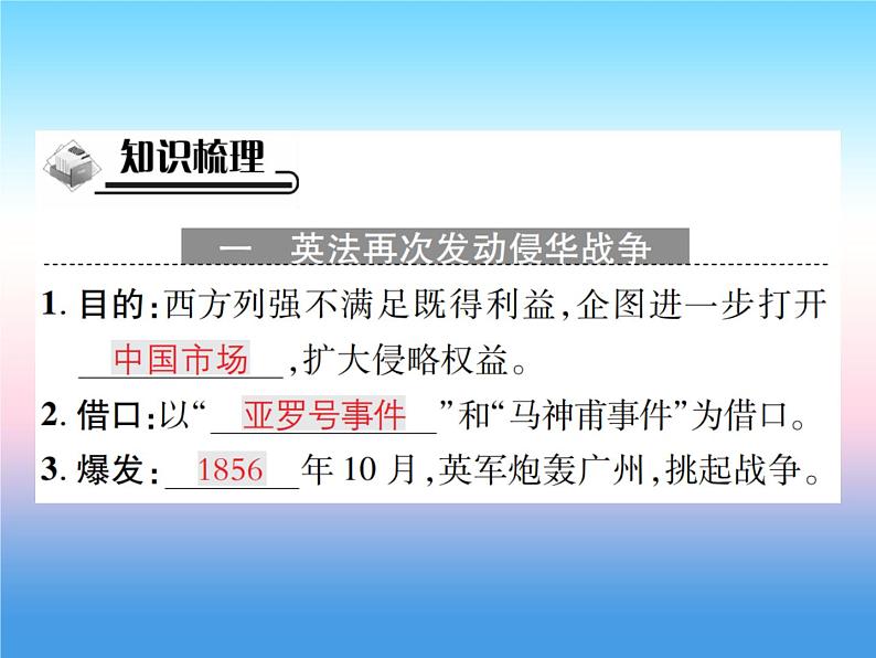 人教部编版八年级上册历史第一单元中国开始沦为半殖民地半封建社会第2课第二次鸦片战争作业ppt课件第2页