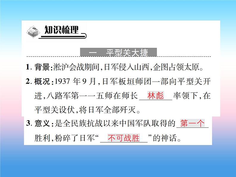 人教部编版八年级上册历史第六单元中华民族的抗日战争第21课敌后战场的抗战作业ppt课件第2页