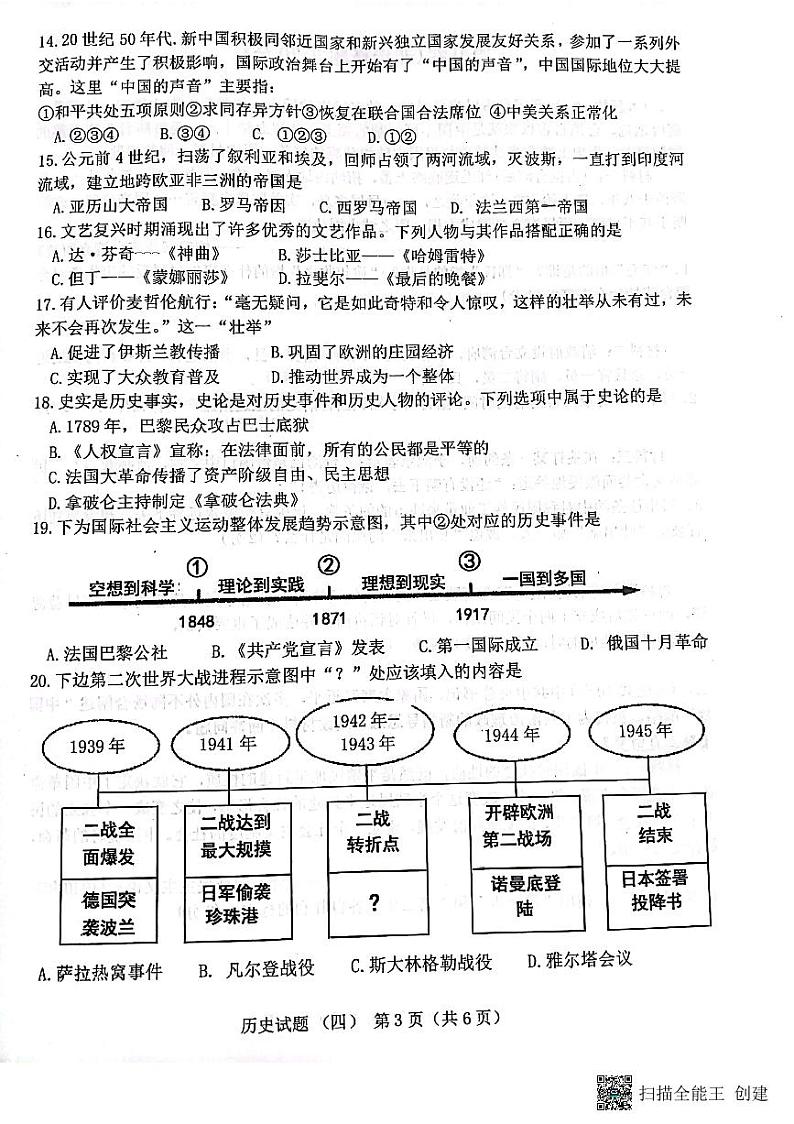 2022年山东省济宁市梁山县寿张集镇中考模拟历史试题（四）（无答案）03