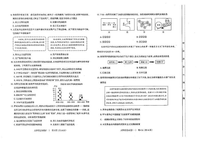 2022年山西太原中考初三一模文综（历史，政治）试卷及答案02