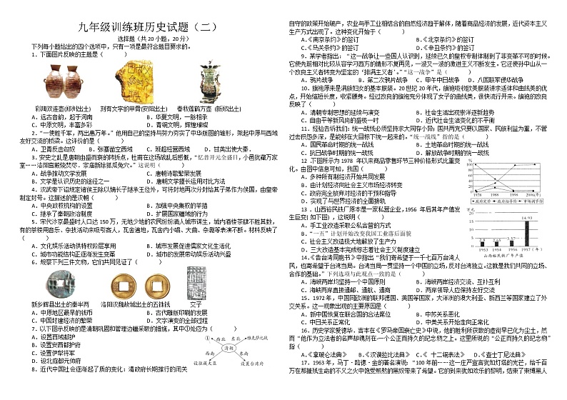 2022年河南省潢川九年级下期历史模拟试题（二）（无答案）01