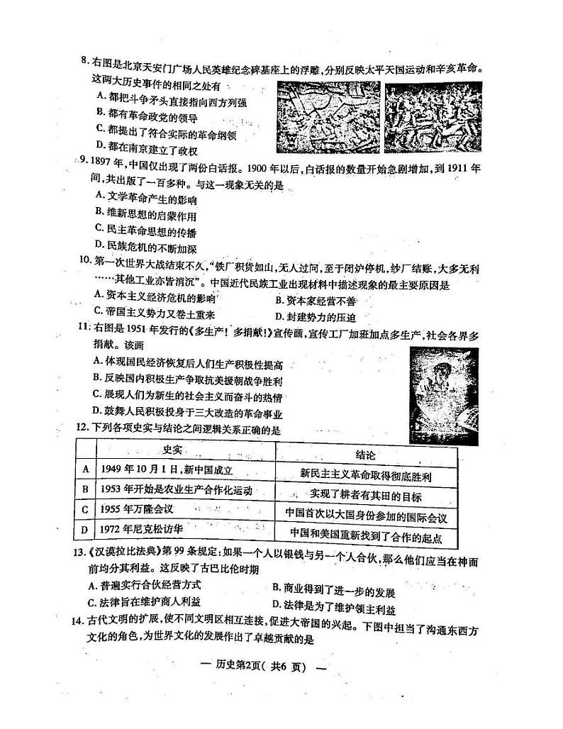 2022年江西省南昌市九年级中考第一次调研检测历史试卷（含答案）02