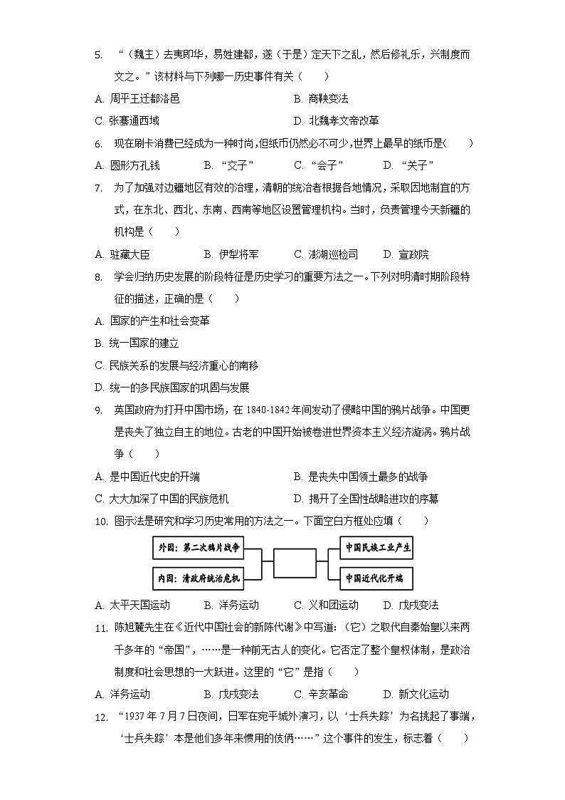 2022年山东省济南市历下区中考历史二模试卷（含解析）02