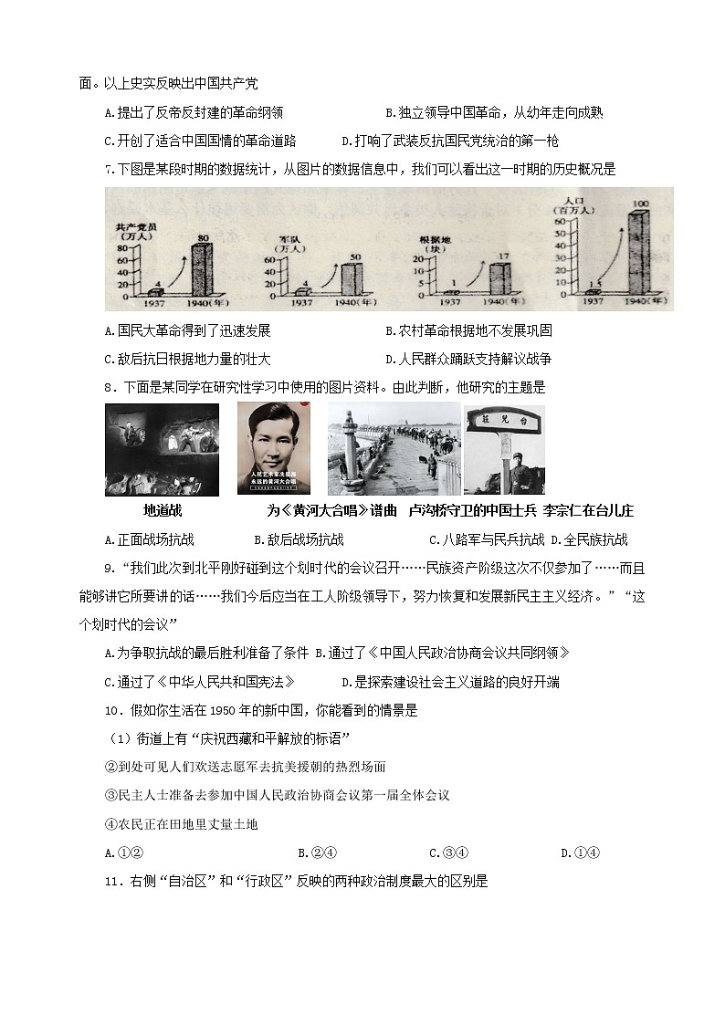 2022年江苏省宿迁市泗洪县中考三模历史试题(word版含答案)02