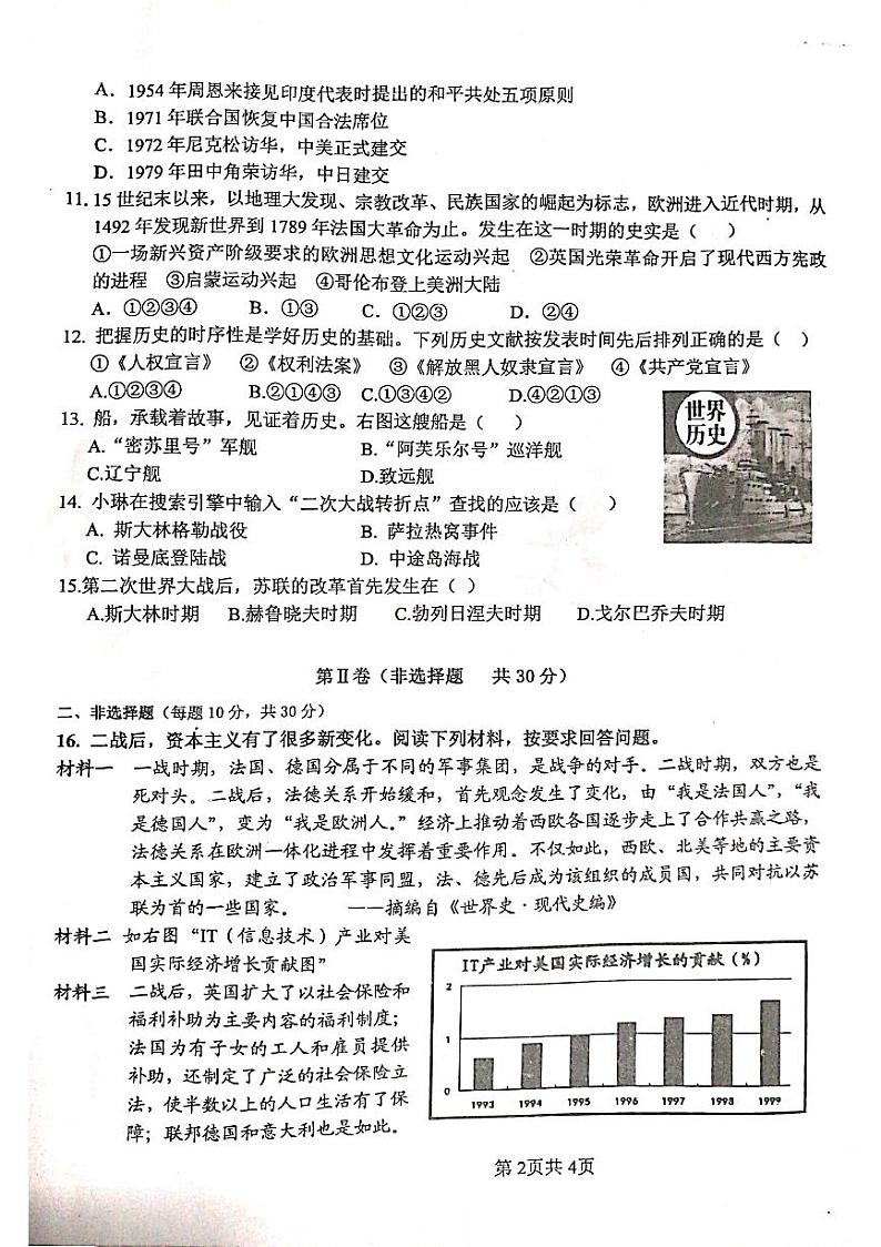 2022年广西贵港市港北区初中学业水平模拟考试历史试题（二）（无答案）02