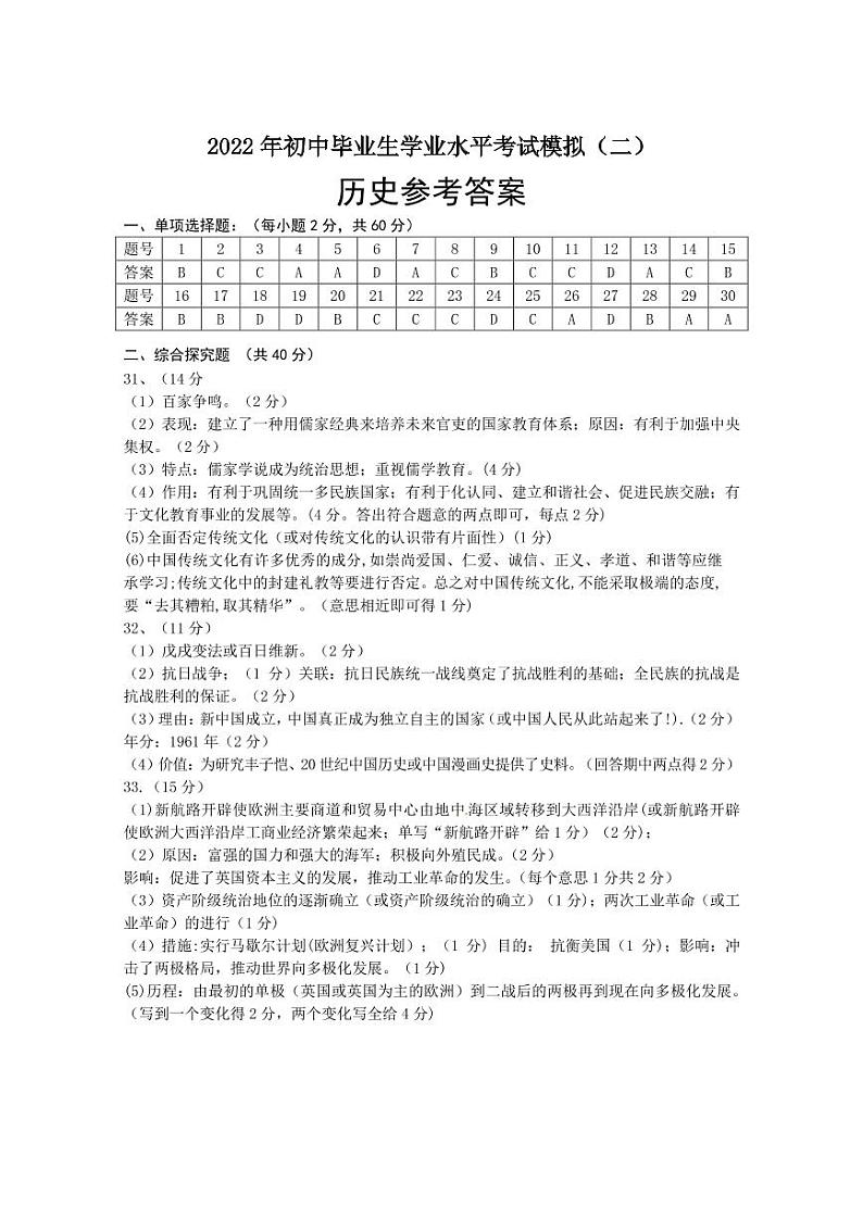 2022年广东省清远市英德市中考二模历史试题（含答案）01