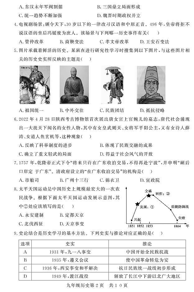 2022年山东省德州市禹城市中考二模历史试题（含答案）02