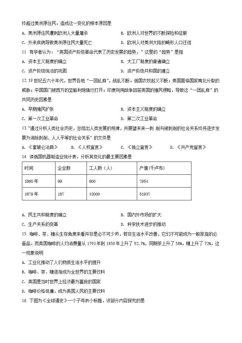 2022年河南省安阳市安阳县中考一模历史卷及答案（文字版）03