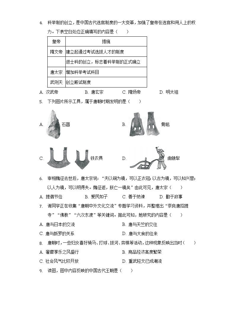 2021-2022学年江苏省盐城市阜宁县七年级（下）期中历史试卷-普通用卷02