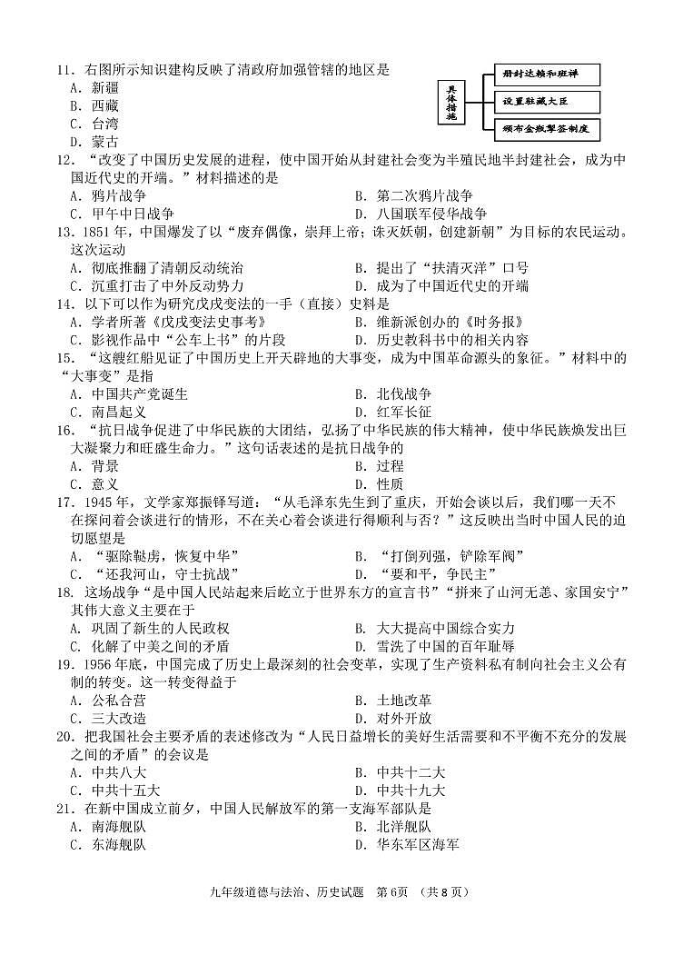 2022年吉林省长春市二道区中考模拟考试历史试卷（无答案）02
