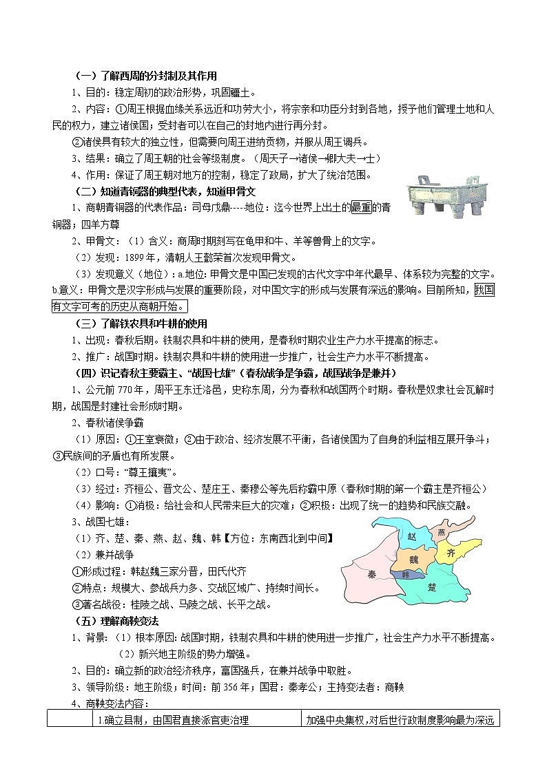 2022年中考历史复习知识要点梳理-七年级上册中国古代史（部编版）第2页