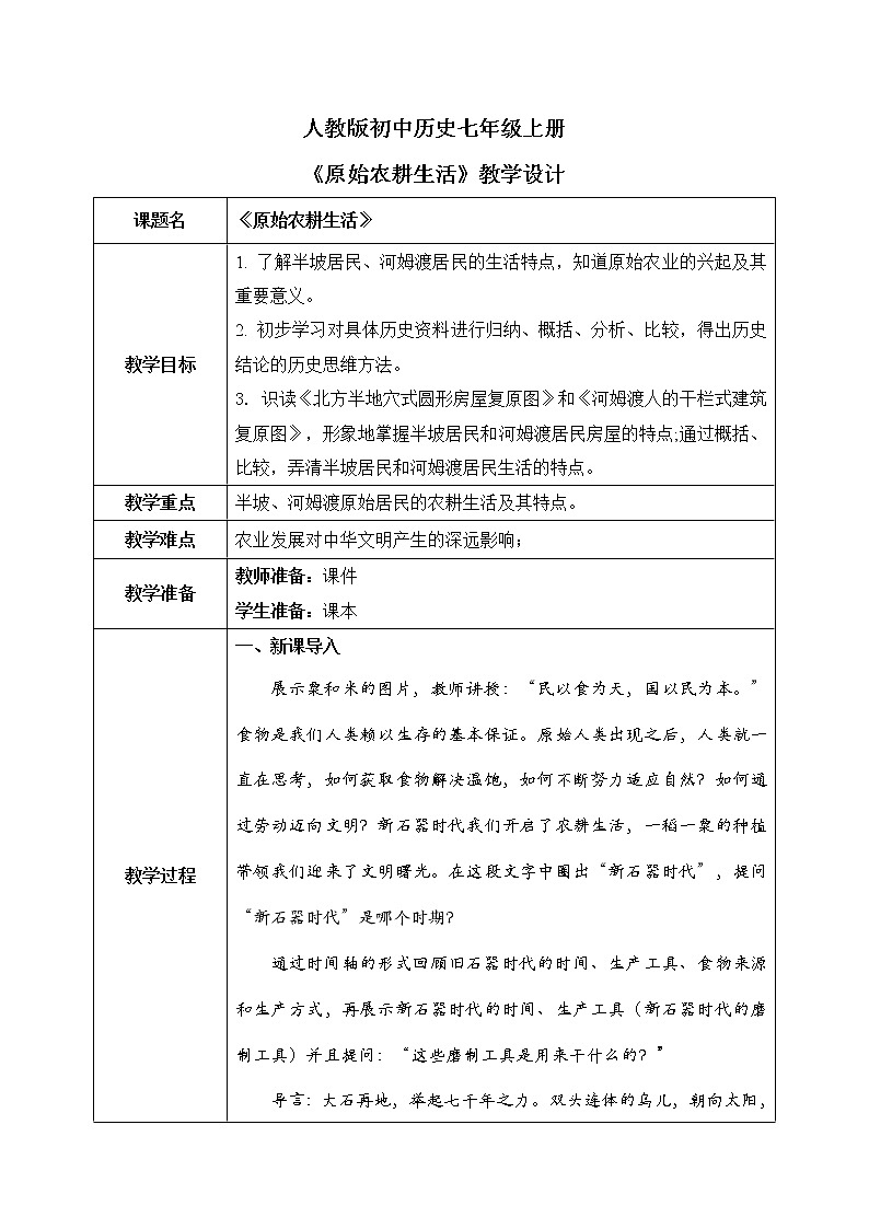部编版七上第2课《原始农耕生活》课件+教案01