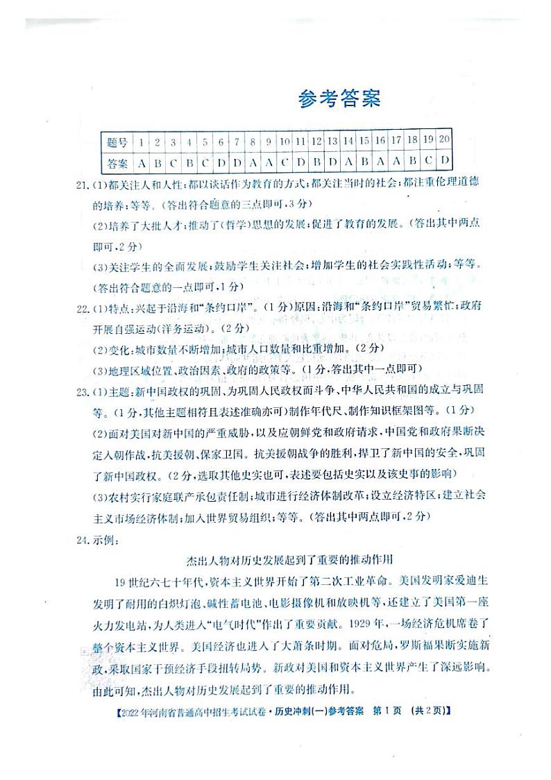 2022年河南省洛阳市九年级中考模拟冲刺历史试卷（含答案）01