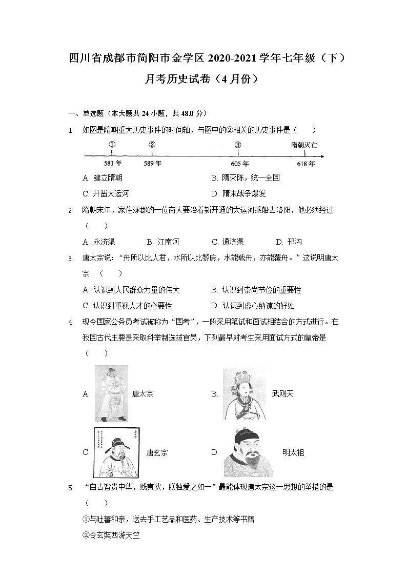 四川省成都市简阳市金学区2020-2021学年七年级（下）月考历史试卷（4月份）（含解析）01