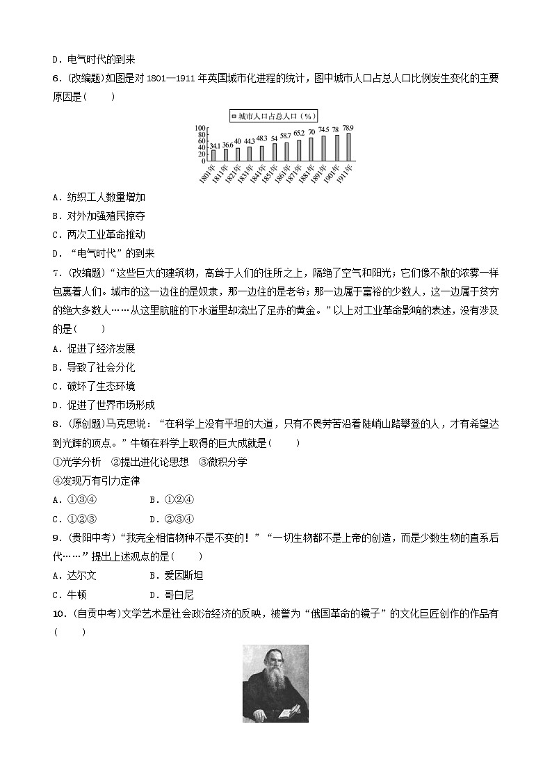2022年山东省中考历史总复习21《第二次工业革命和近代科学文化》同步训练（含答案）第2页
