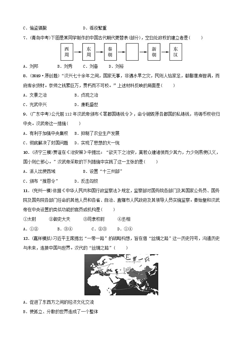 2022年山东省中考历史总复习02《大一统国家的建立和发展》同步测试（含答案）第2页