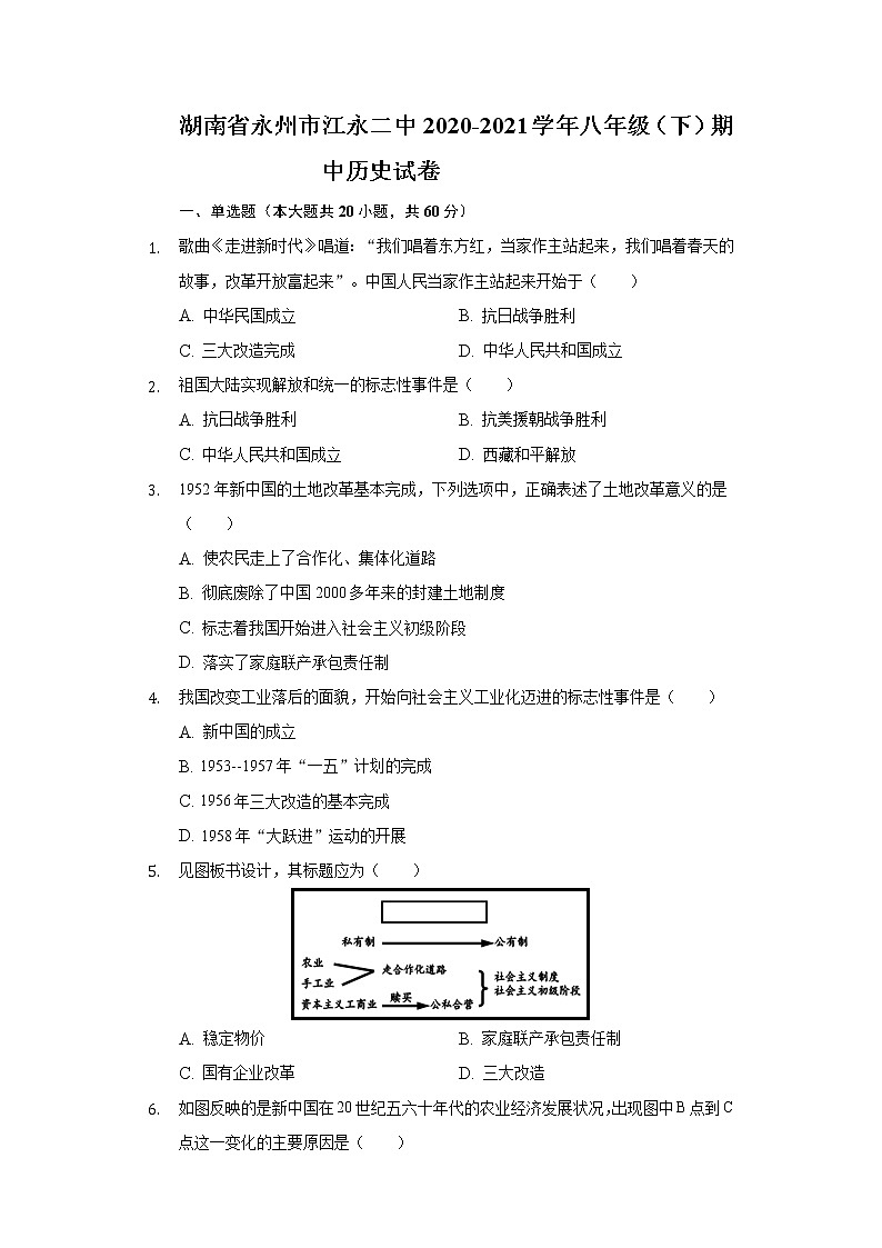 湖南省永州市江永二中2020-2021学年八年级（下）期中历史试卷（含解析）01