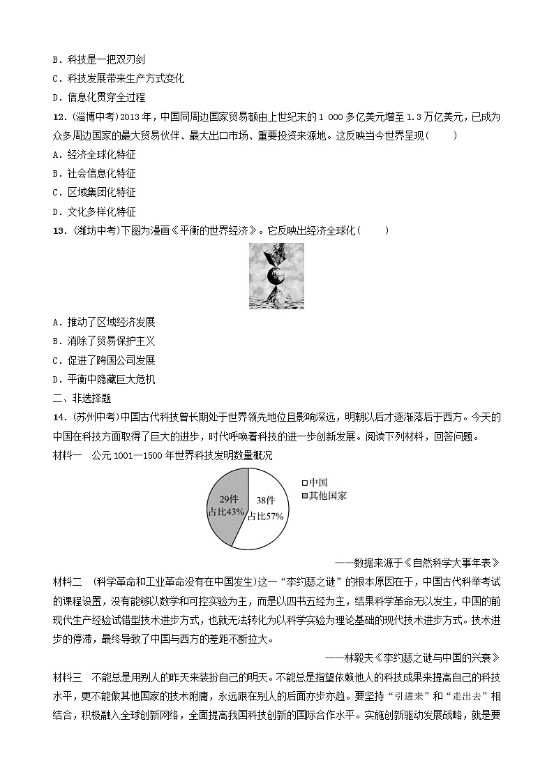 2022年山东省中考历史二轮专题10《古今中外的科学技术与经济全球化》练习（含答案）第3页