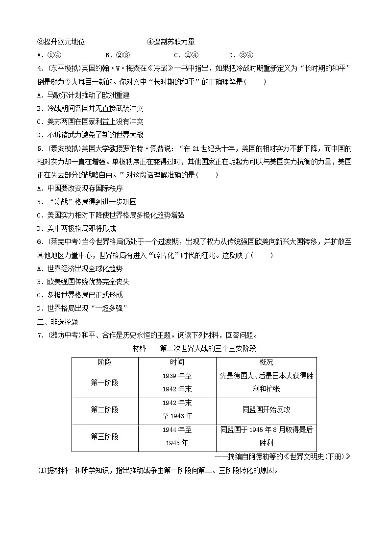 2022年山东省泰安市中考历史一轮复习20《冷战及冷战结束后的世界》真题精选(含答案)第2页