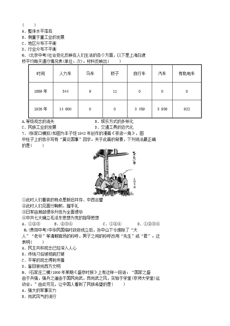 2022年河北省中考历史一轮复习07《近代经济社会生活与教育文化事业的发展》同步训练（含答案）02