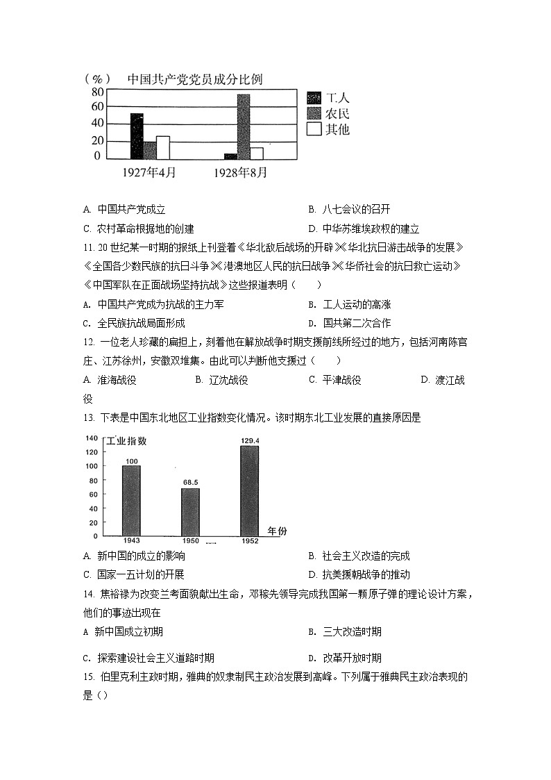 2022年河南省方城县中招模拟考试（二）历史试题（含答案）03