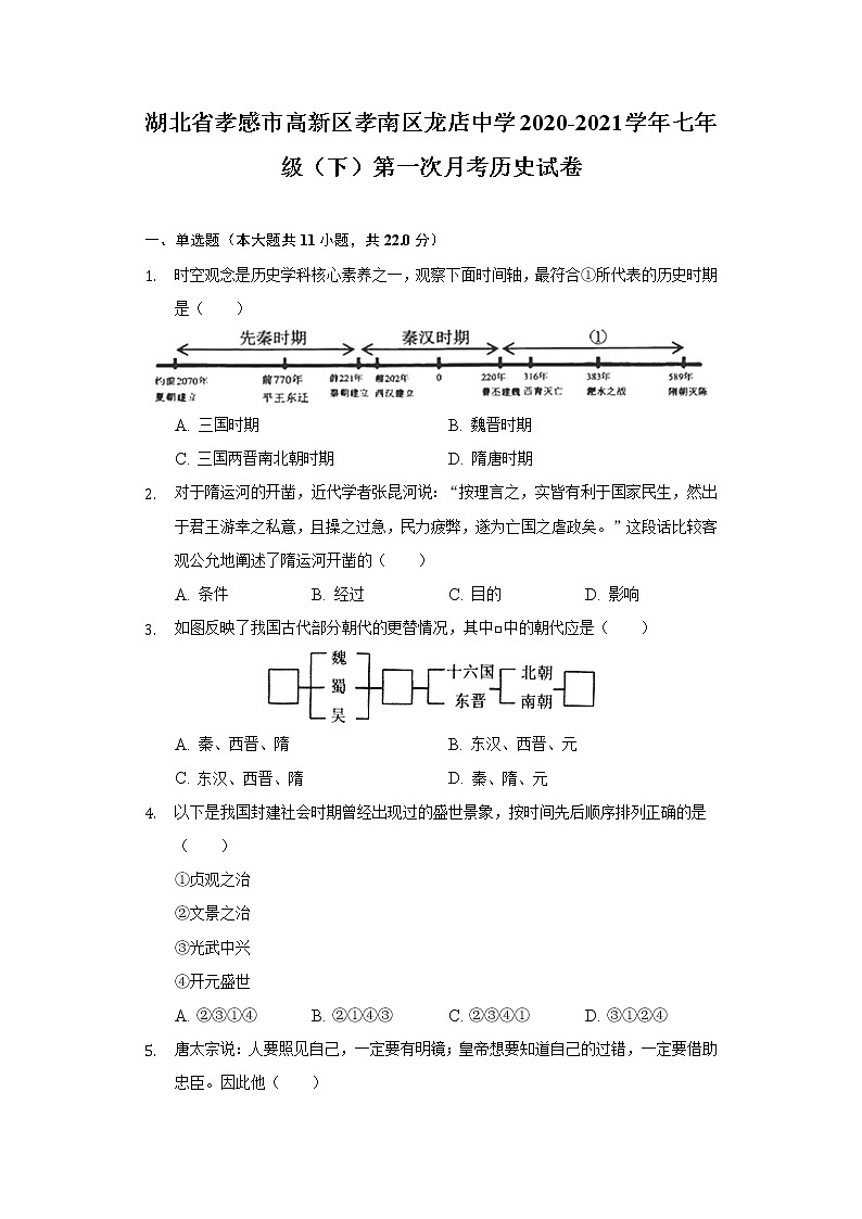 湖北省孝感市高新区孝南区龙店中学2020-2021学年七年级（下）第一次月考历史试卷（含解析）第1页