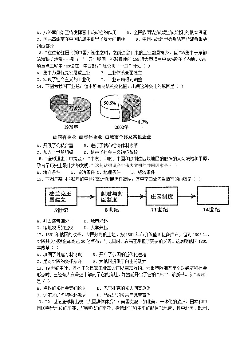 2022年河南省平顶山市中考三模历史试题（含答案）第3页