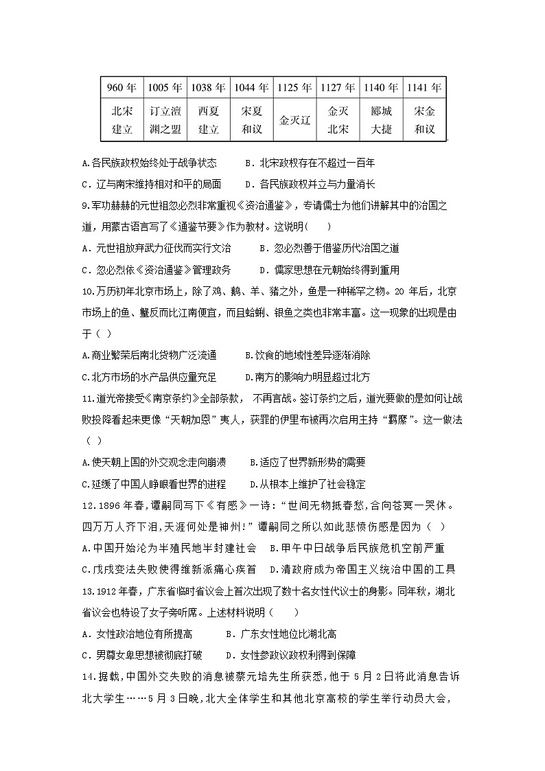2022年广东省初中学业水平考试历史仿真测试卷（一）及答案03
