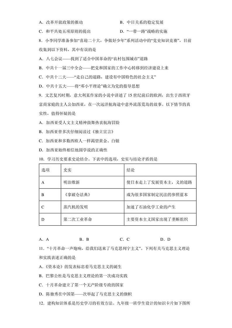 【中考真题】2022年四川省达州市中考历史试卷（附答案）第2页