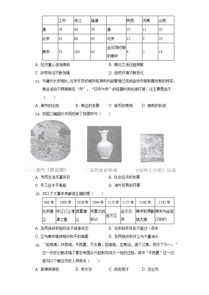 2021-2022学年河南省南阳市宛城区七年级（下）期中历史试卷（含解析）第3页