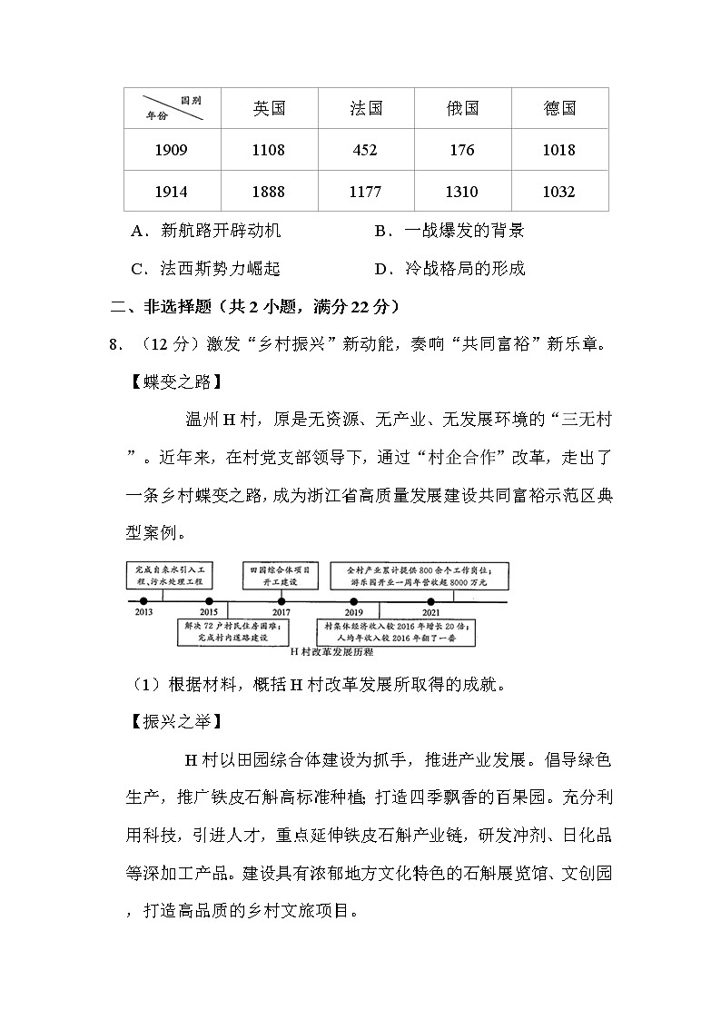 2022年浙江省温州市中考历史试卷解析版03