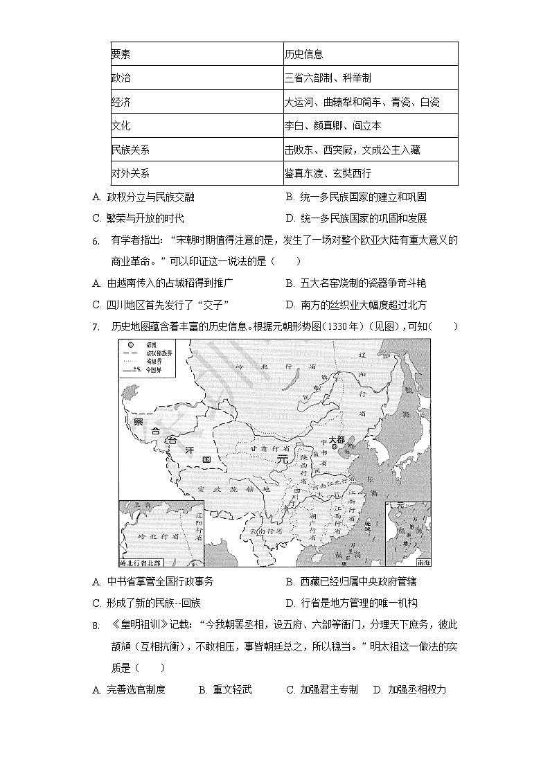 2022年广东省深圳市福田区中考历史模拟试卷（5月份）（含解析）第2页