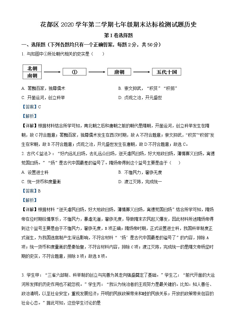 广东省广州市花都区2020-2021学年七年级下学期期末历史试题（试卷+解析）01