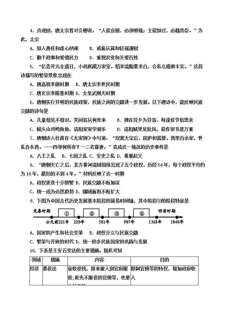 广东省广州市白云区2020-2021学年七年级下学期期末测试历史试题（无答案）02