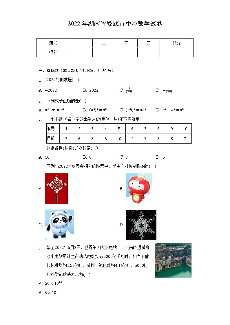 2022年湖南省娄底市中考数学试卷（含解析）01